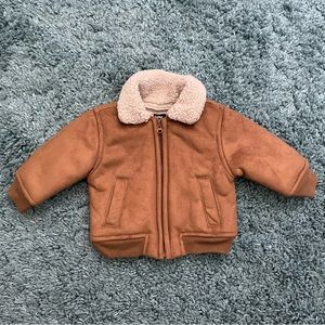 Oshkosh B’gosh Unisex Suede Sherpa Jacket in Tan Brown | Size 3M